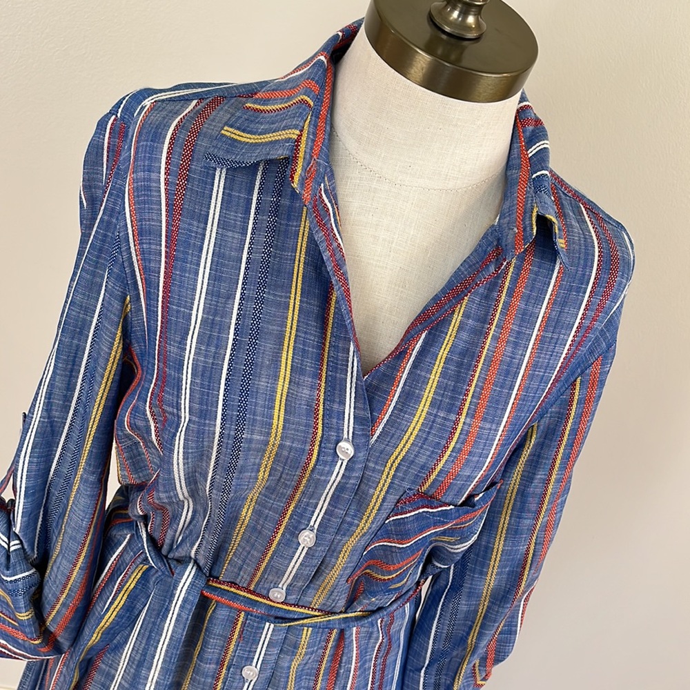 NEW! Finley blue multi color stripe shirt dress size XS - Picture 2 of 10
